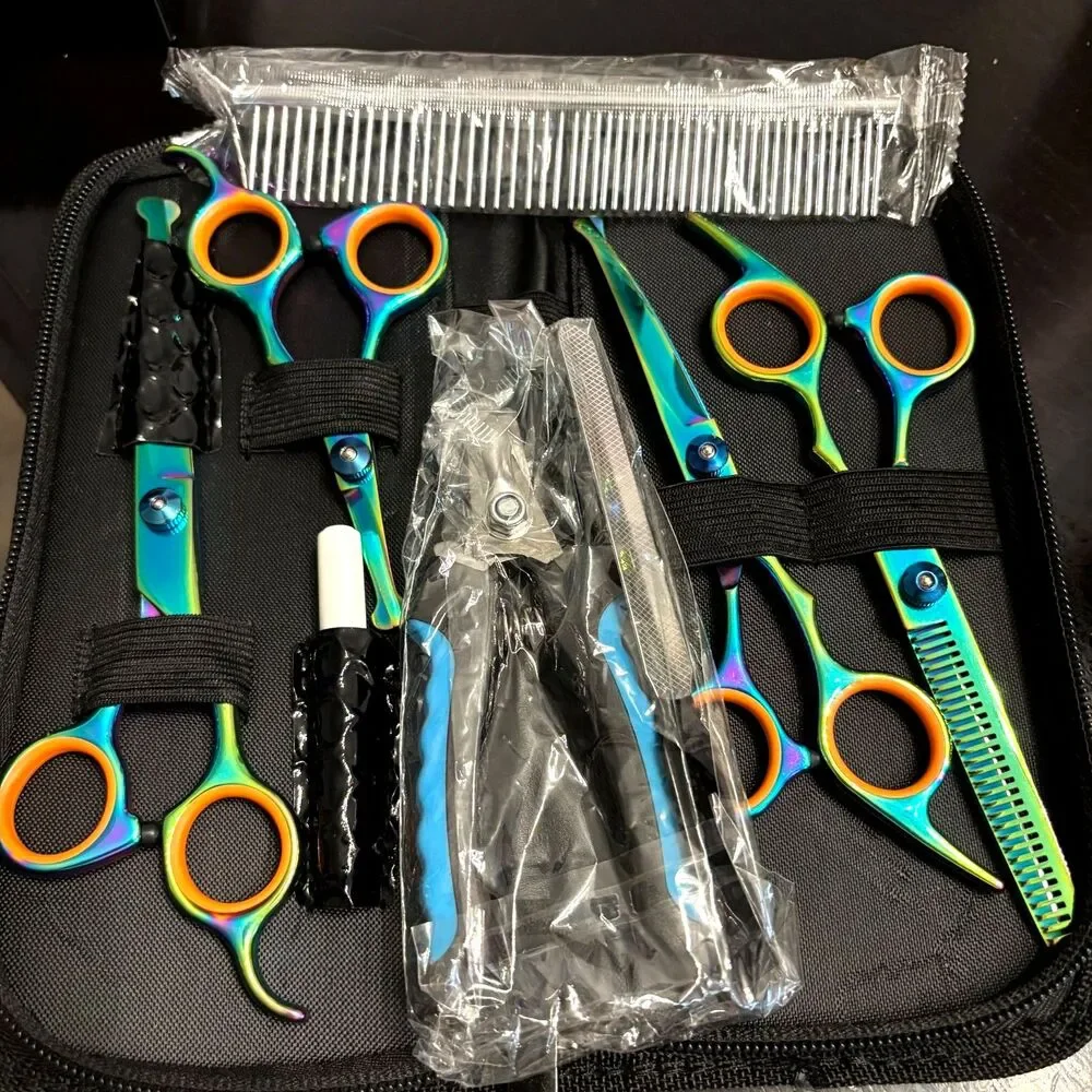 Professional Dog Grooming Scissors 8 Pc Set Stainless Steel w/Hair Comb/Clippers